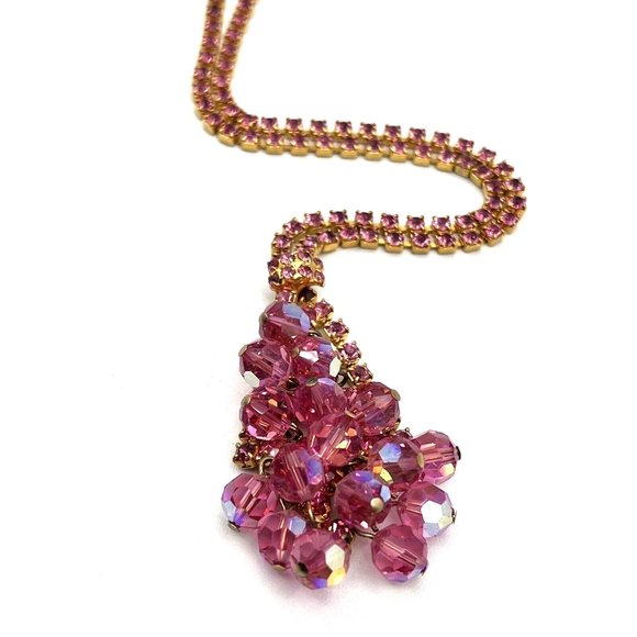 Juliana Delizza Elster Necklace Pink Cha Cha Rhinestone Crystal Cluster Necklace - Picture 2 of 9